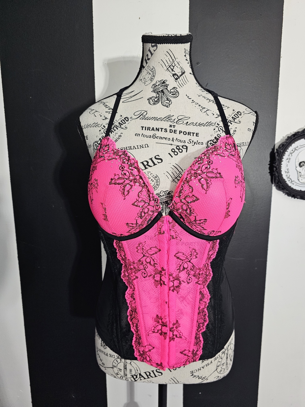 Corset Hot Pink and Black Lace Bustier